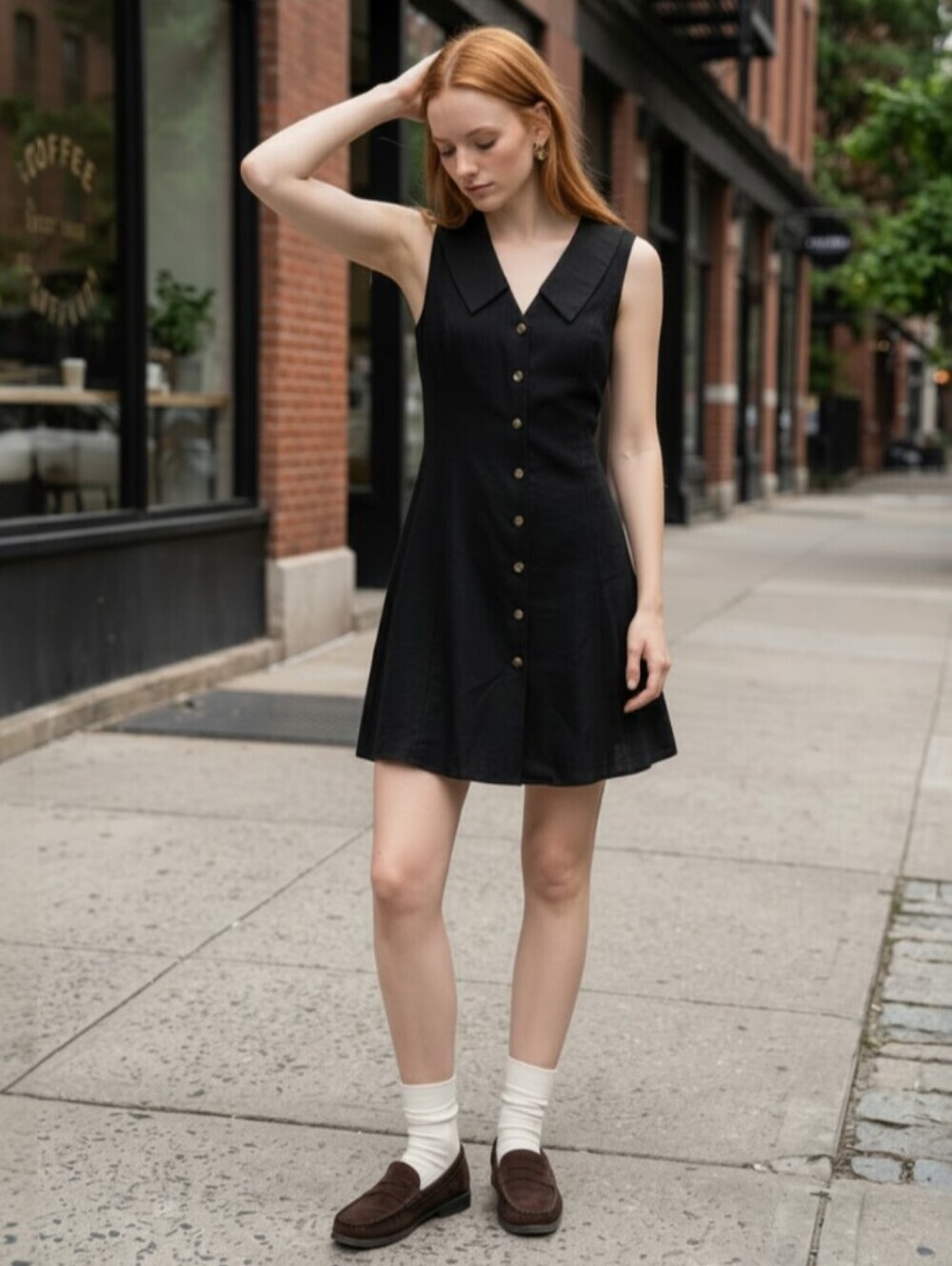 Nwt! Monteau Sleeveless Button-Front V-Neck Collar Dress